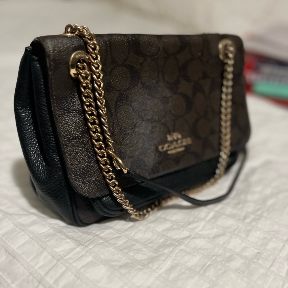 Coach Signature Brown and Black Shoulder Bag